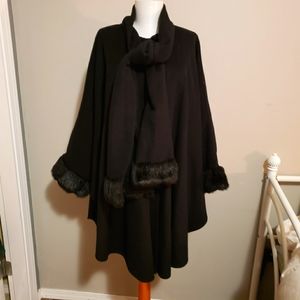 Elegant Design faux fur trim cape swing coat voluptuous